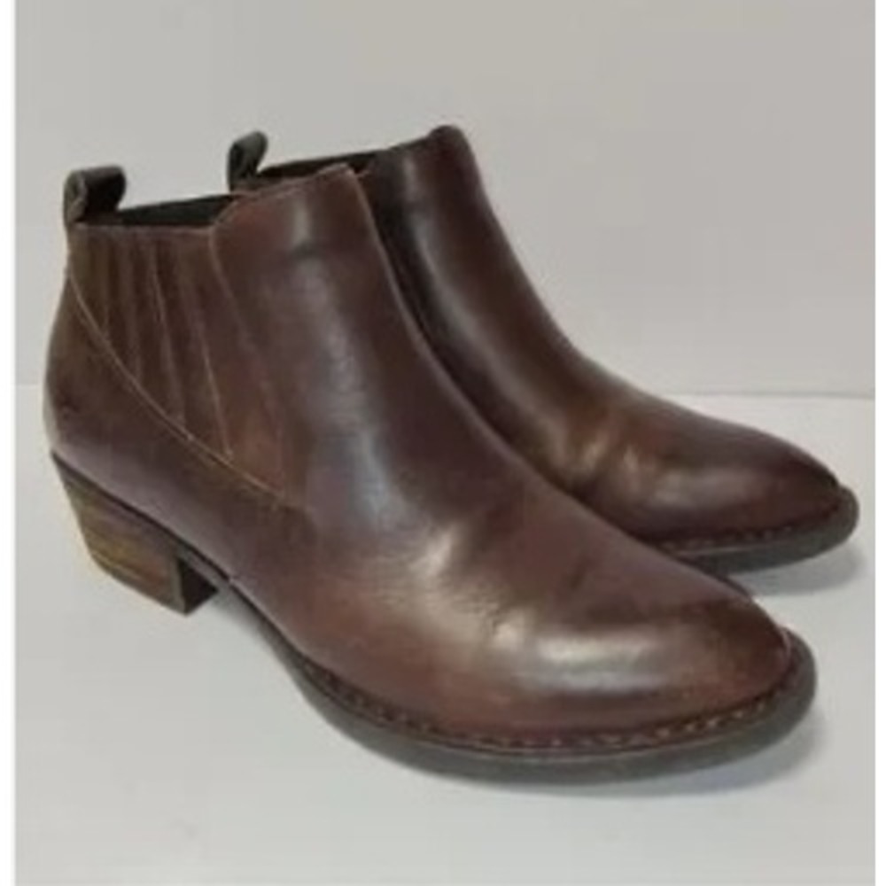 Born Beebe Dark Brown Leather Ankle Boots Western Chelsea Booties Womens 8.5